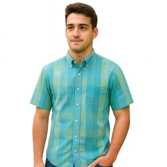 Izod Blue & Green Short Sleeve Mens Casual Shirt - Picture 2 of 7